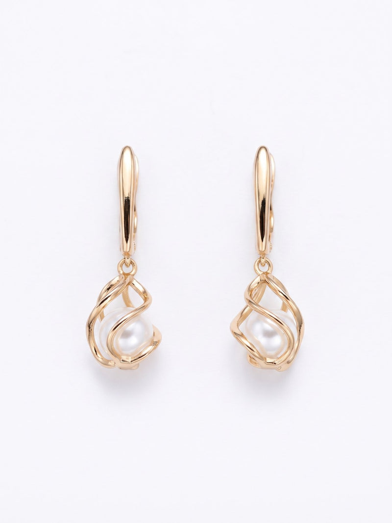 Gold-Tone Drop Earrings with Faux Pearl Detail