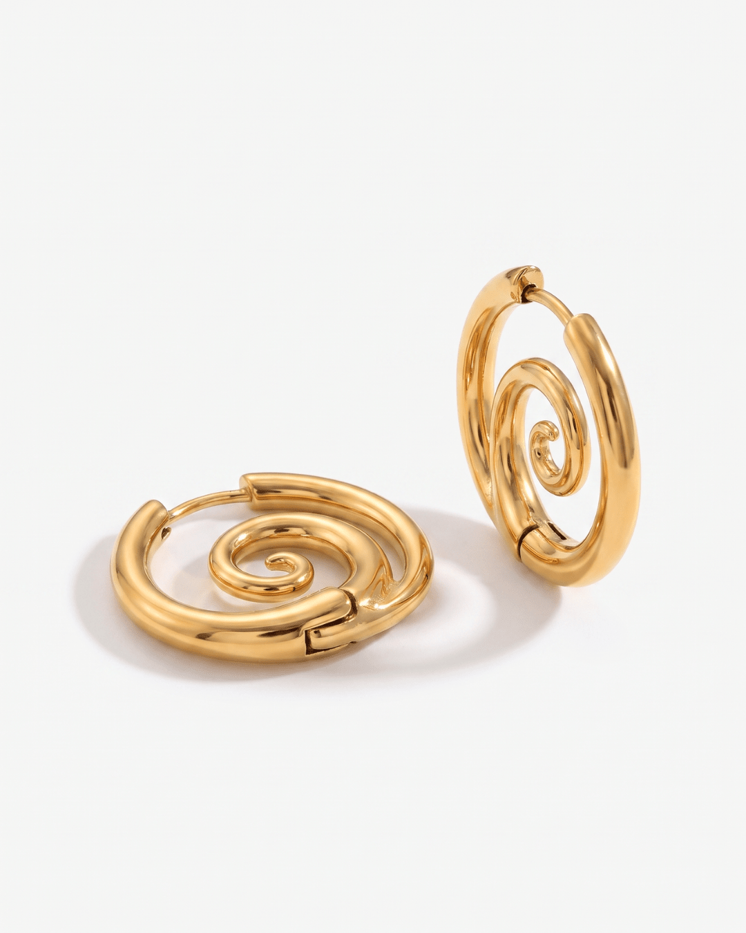 Gold-tone hoop earrings with twisted spiral front in Gold