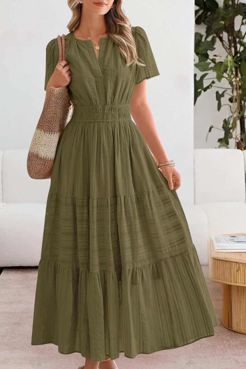 Tiered maxi dress with smocked waist in Green