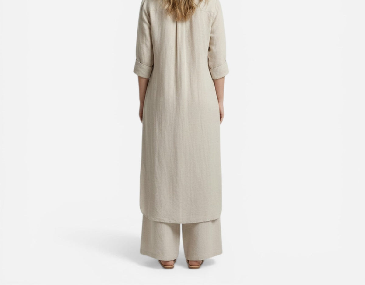 Cotton long shirt and pants set in khaki – side