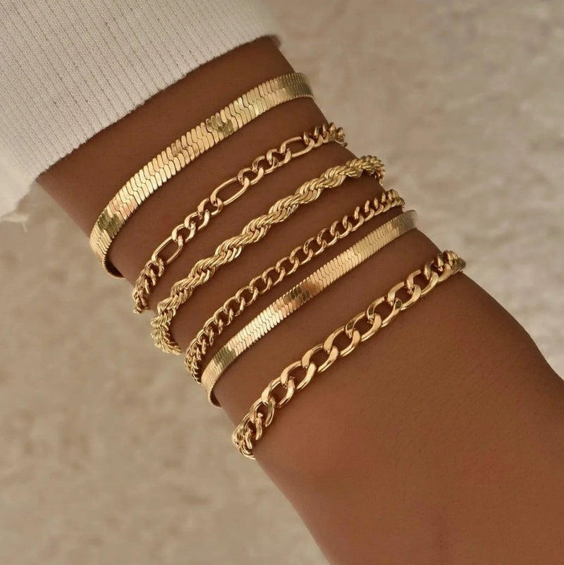 Gold-Tone Layered Chain Bracelet Set of Five