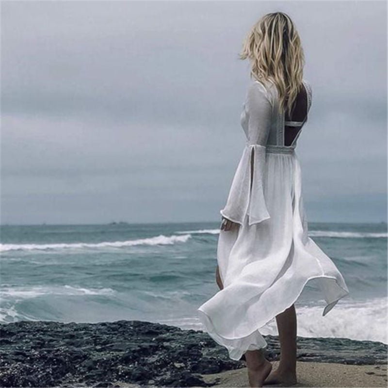 White beach cover up maxi kimono by the sea