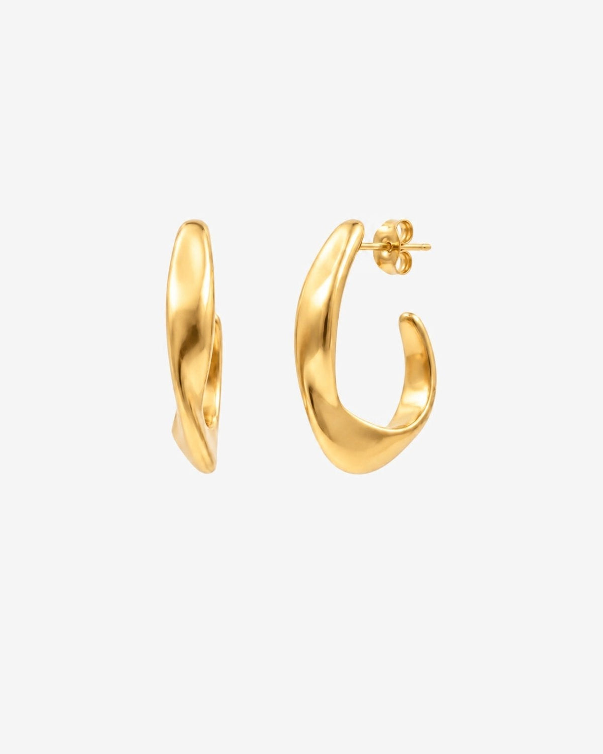 Chunky gold hoop earrings with dome shape in gold tone