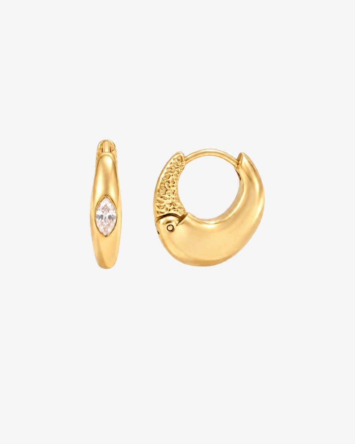 Chunky gold-tone huggie earrings with marquise stone