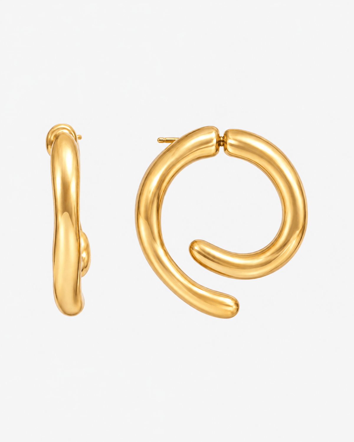 Chunky gold-tone spiral earrings with sculpted curve in Gold