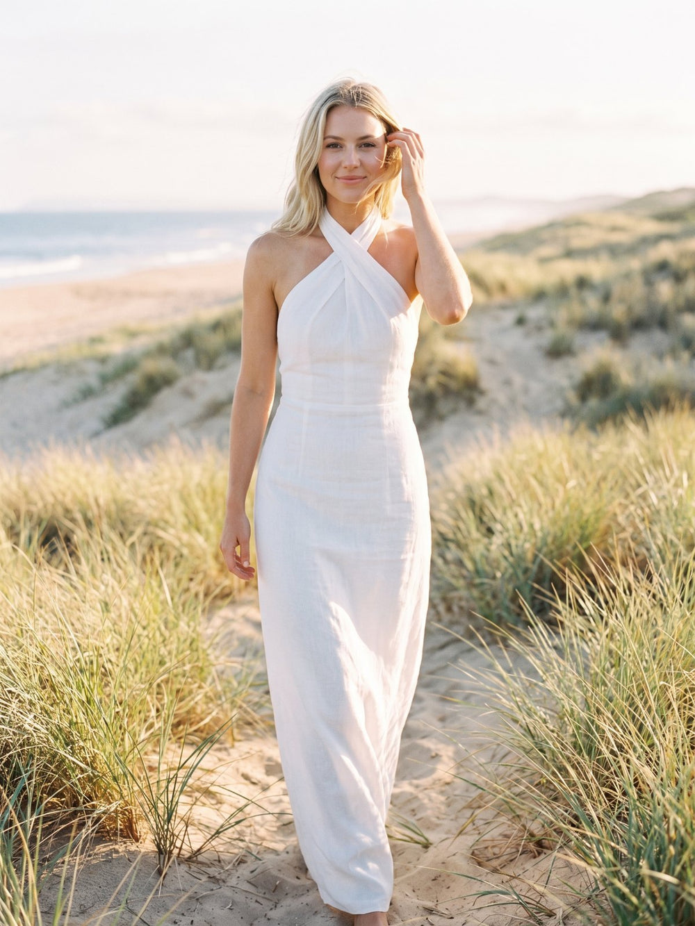 Sleeveless Criss-Cross Halter Neck Maxi Dress