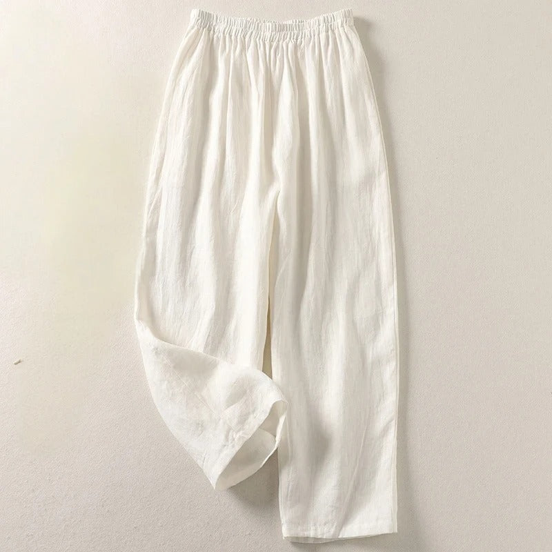 Cropped wide leg linen-look pants in white
