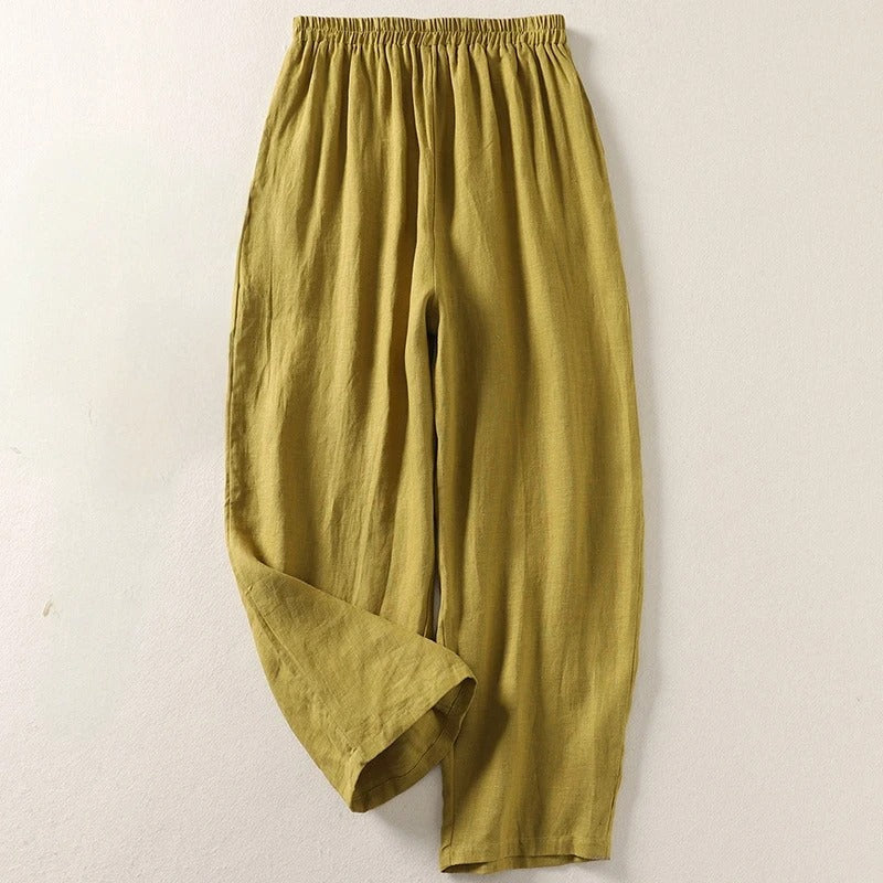 Cropped wide leg linen-look pants in moss