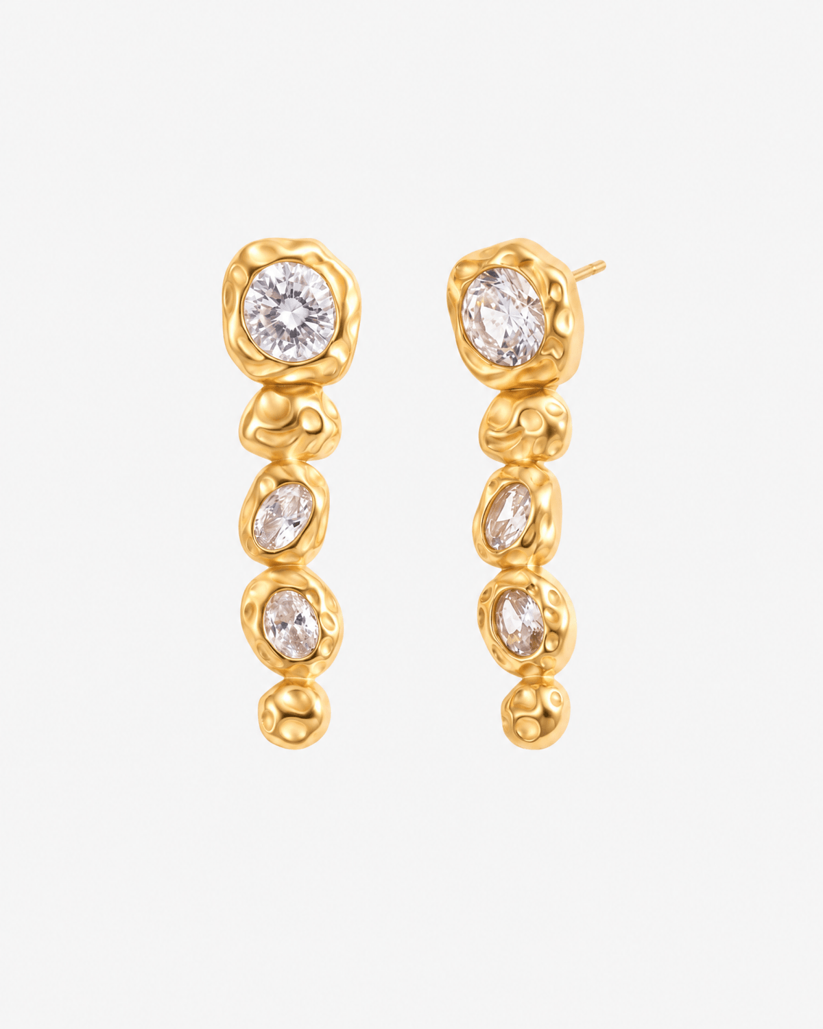 Crystal drop earrings with hammered gold-tone links in Gold