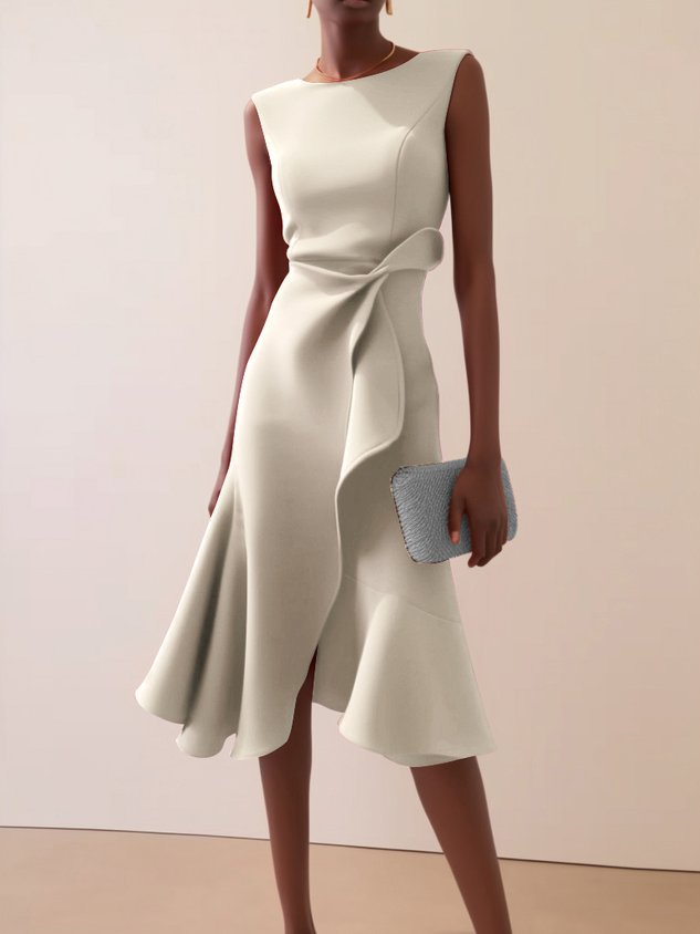 Draped midi dress in cream - front