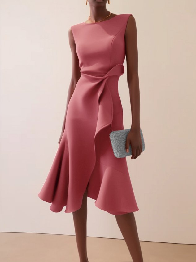 Draped midi dress in pink - front