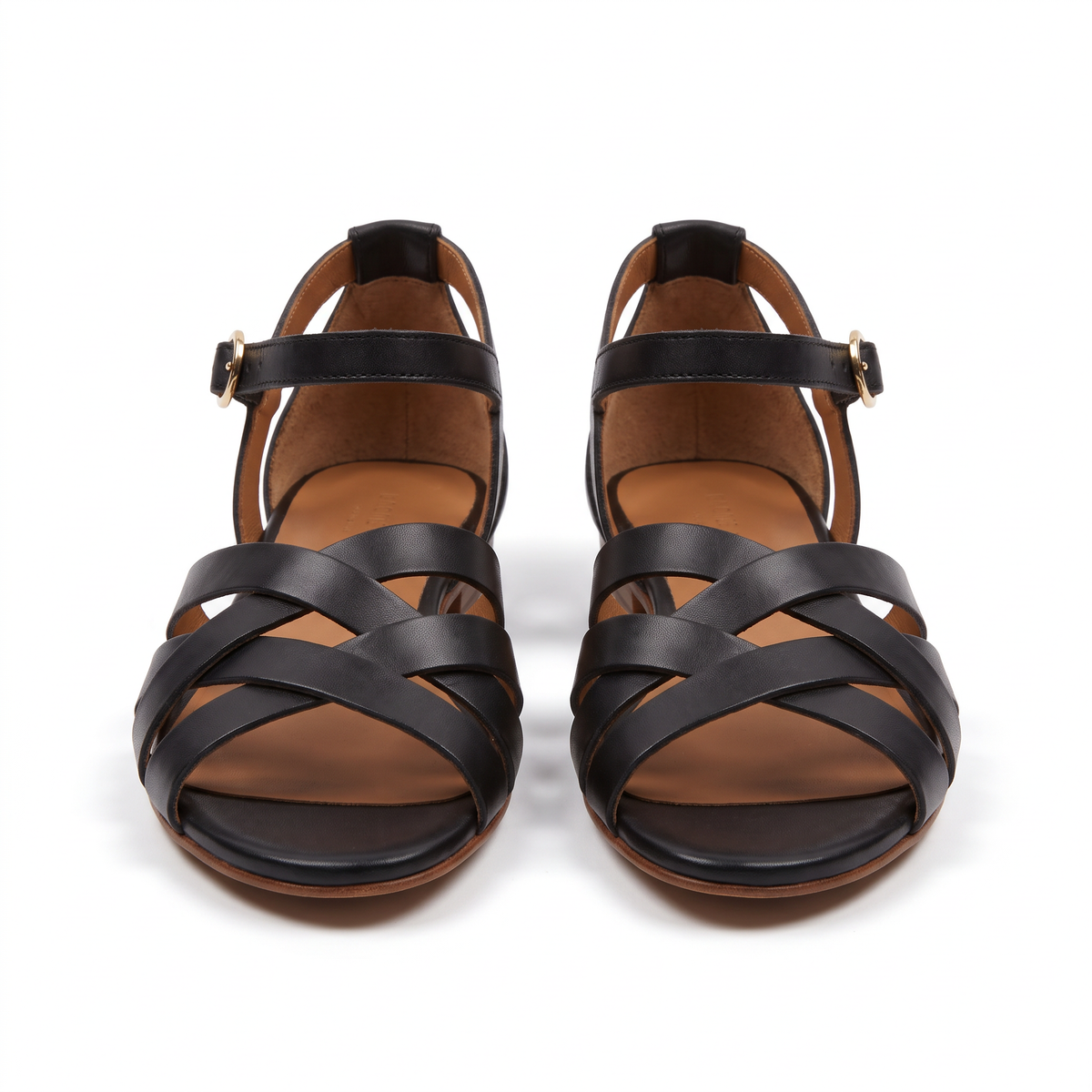 Flat sandals with crossover straps and ankle buckle in Black