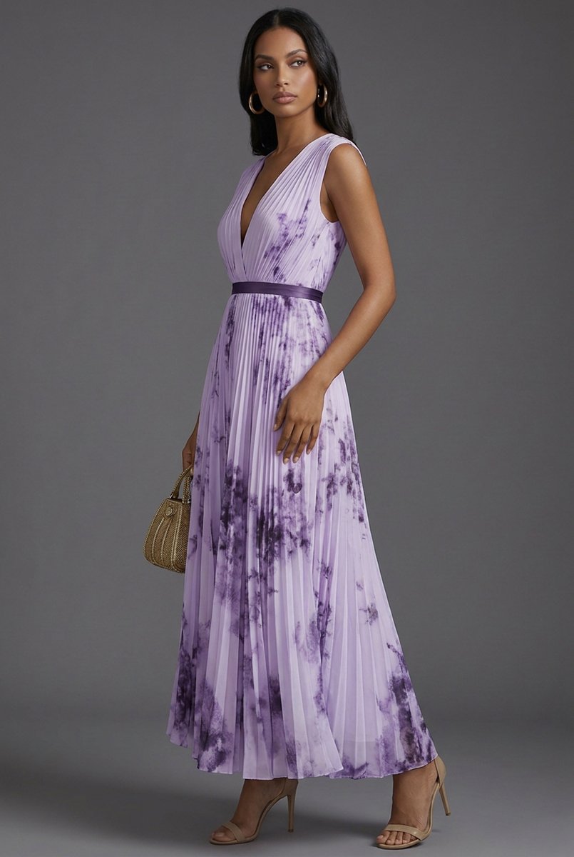Floral pleated midi dress in lilac - side