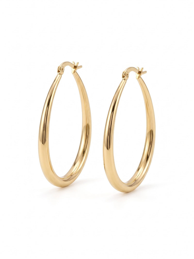 Gold-Tone Oval Hoop Earrings with Polished Finish