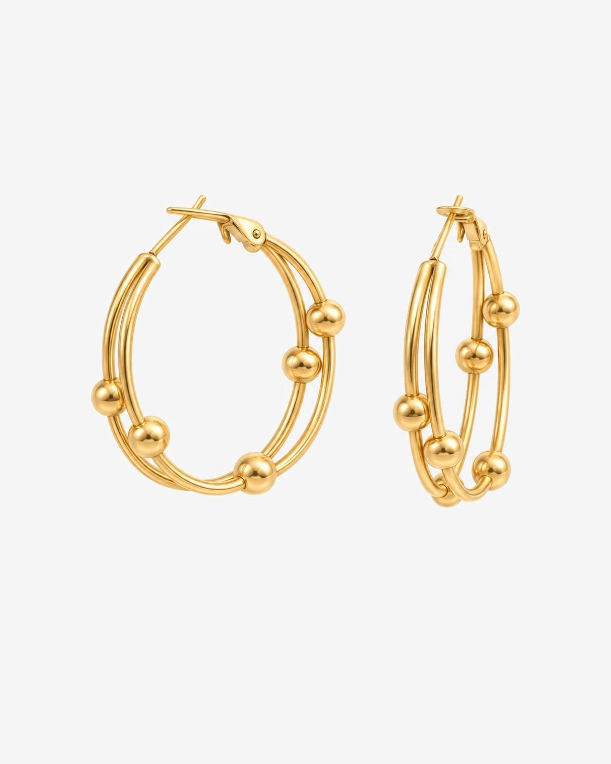 Gold-tone double hoop earrings with sliding beads in Gold