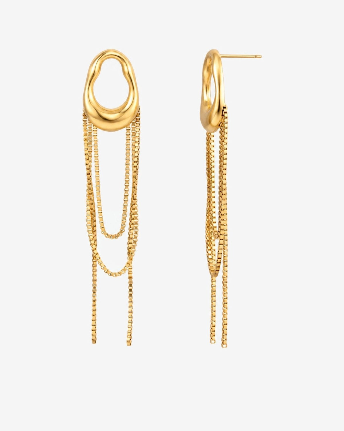 Gold-tone drop earrings with fine chain fringe in Gold