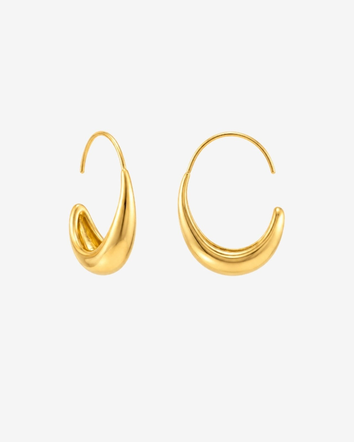Gold hoop earrings with teardrop open design in gold tone