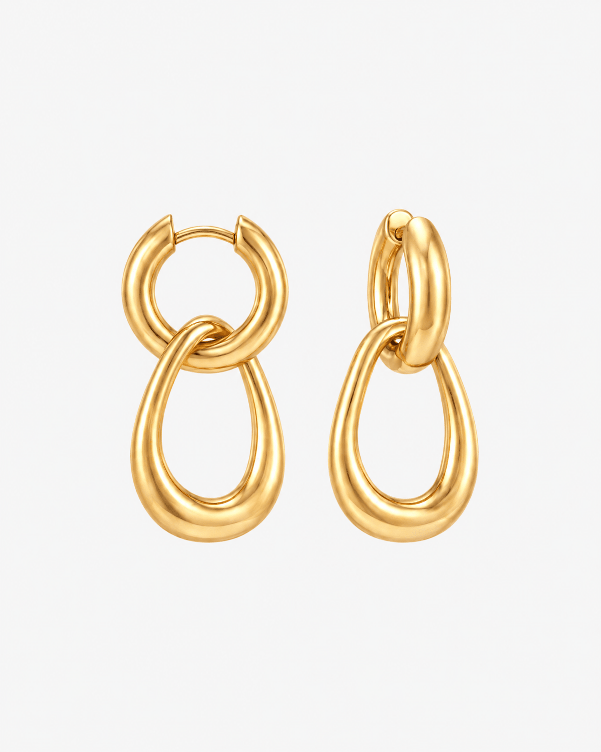 Gold-tone huggie earrings with oval link drop in Gold