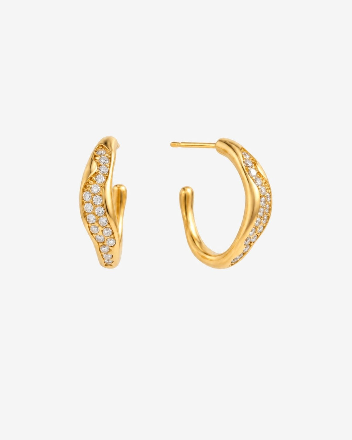 Gold-tone wavy hoop earrings with pave stones in Gold
