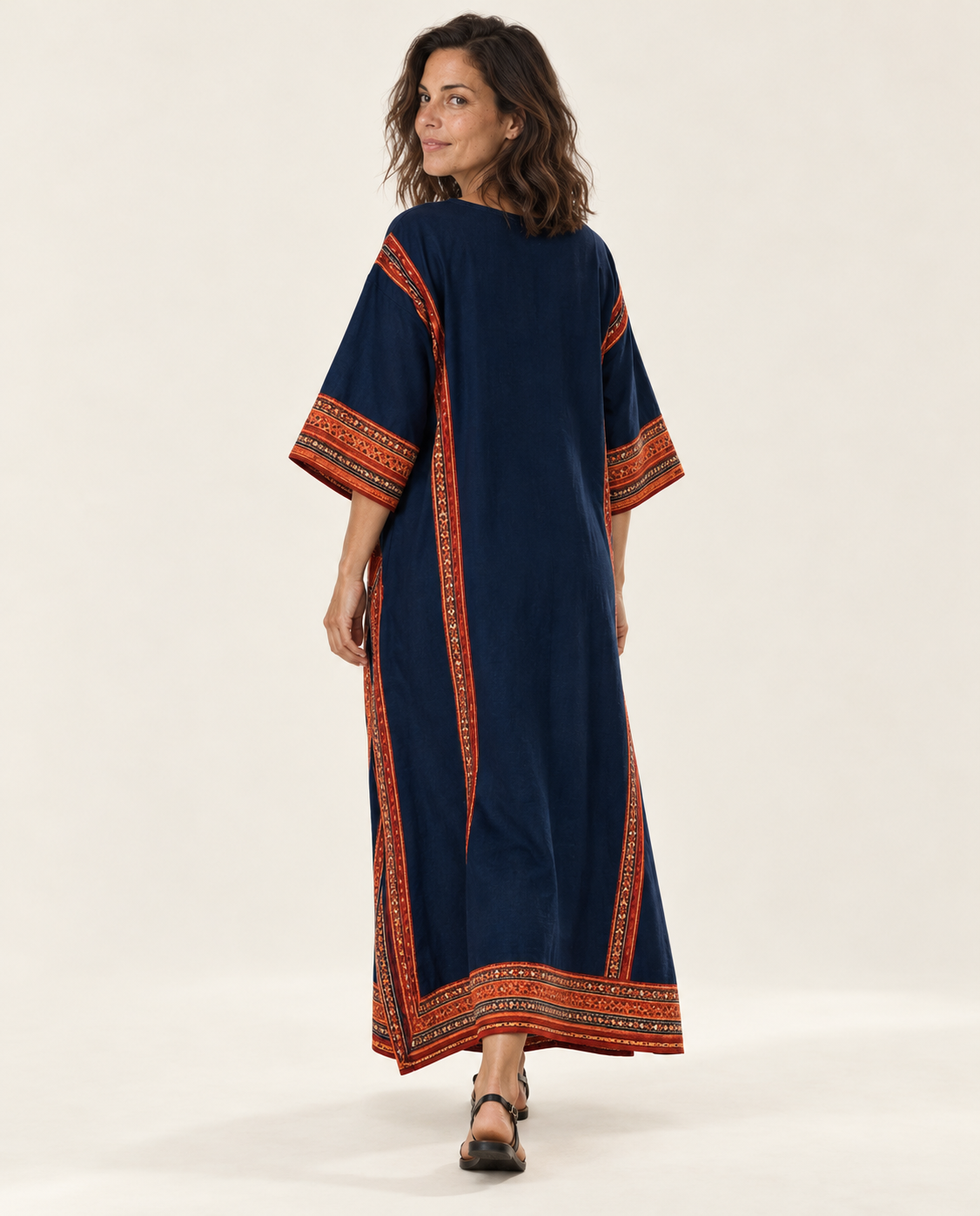 Navy kaftan maxi dress back view