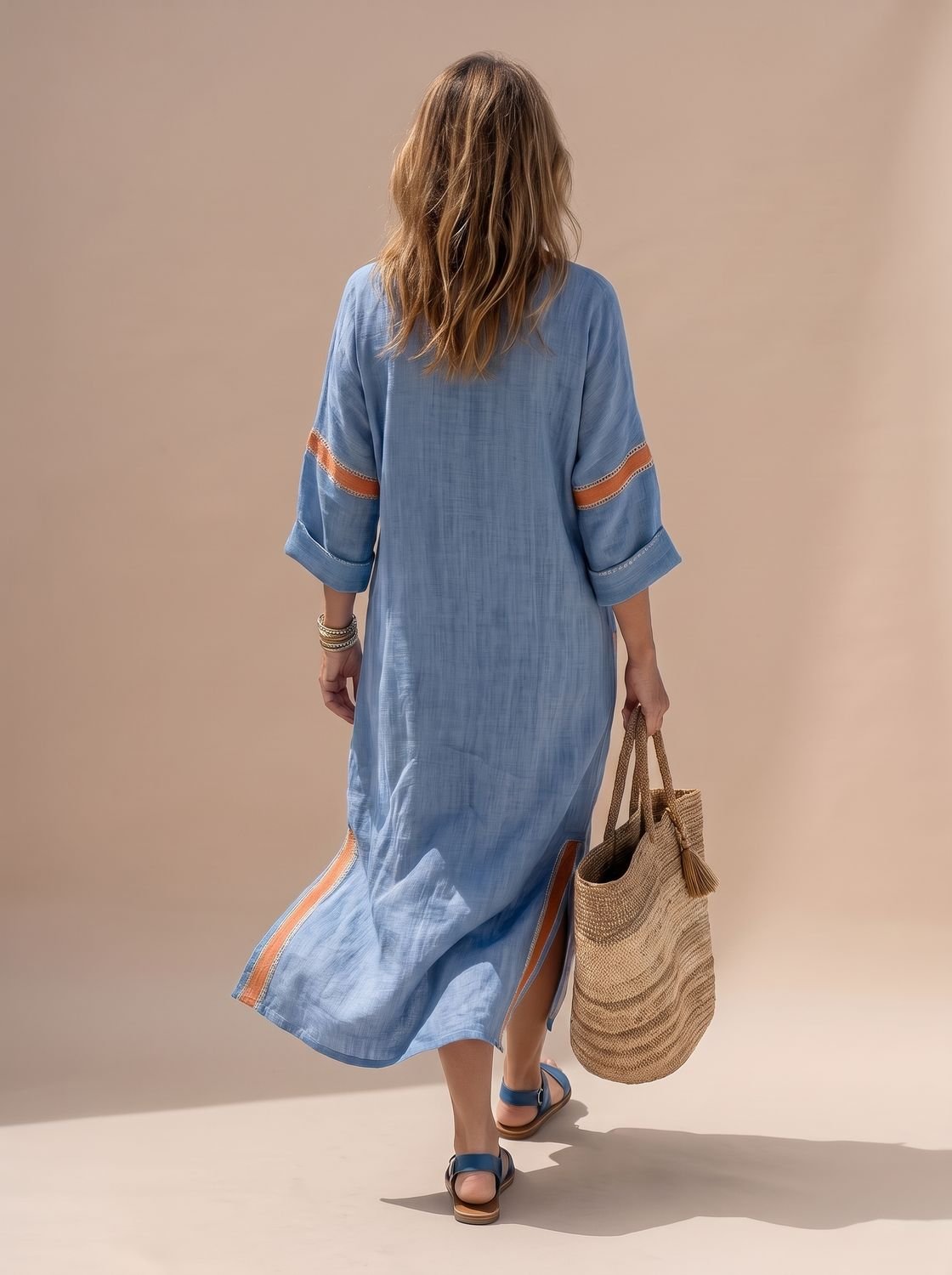 Blue kaftan midi dress back view