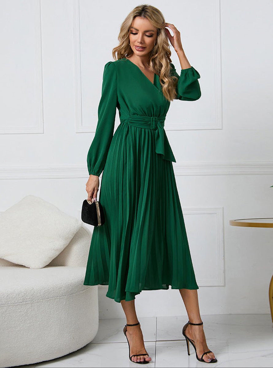 Long sleeve midi party dress in green