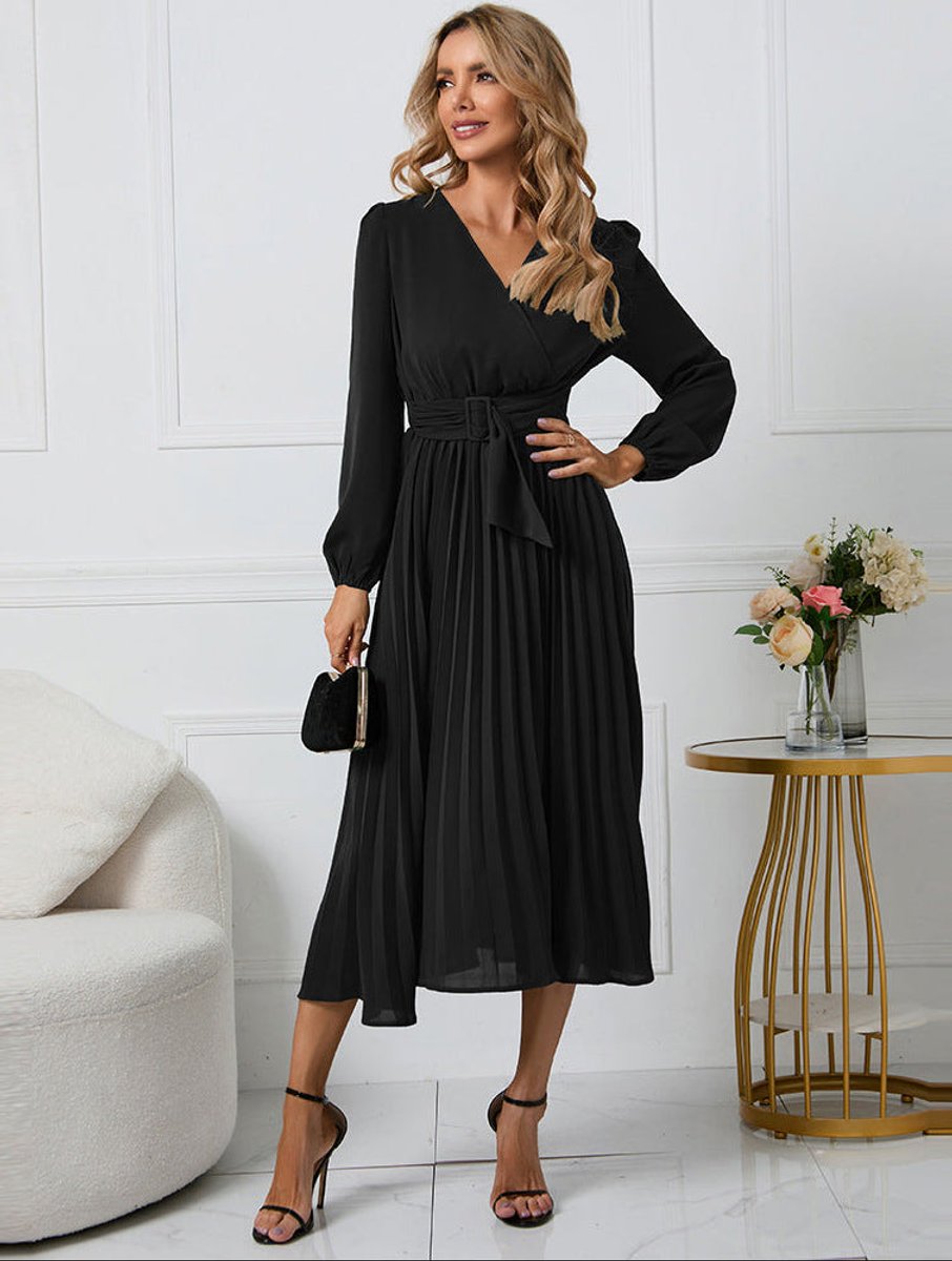 Long sleeve midi party dress in black