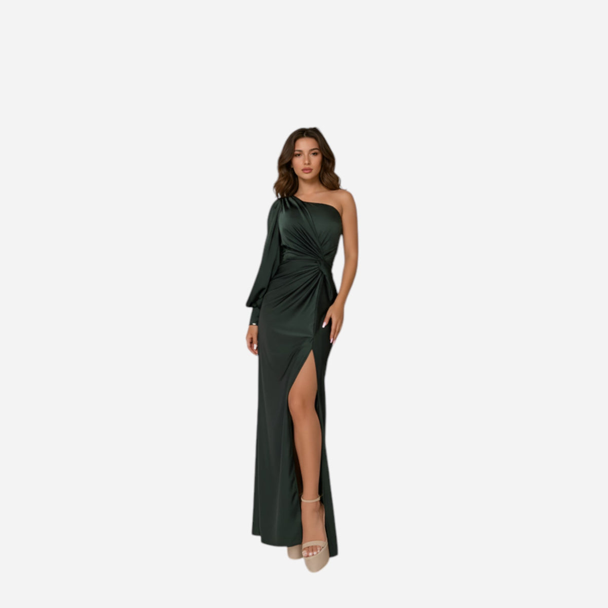 Satin maxi dress in dark green - front
