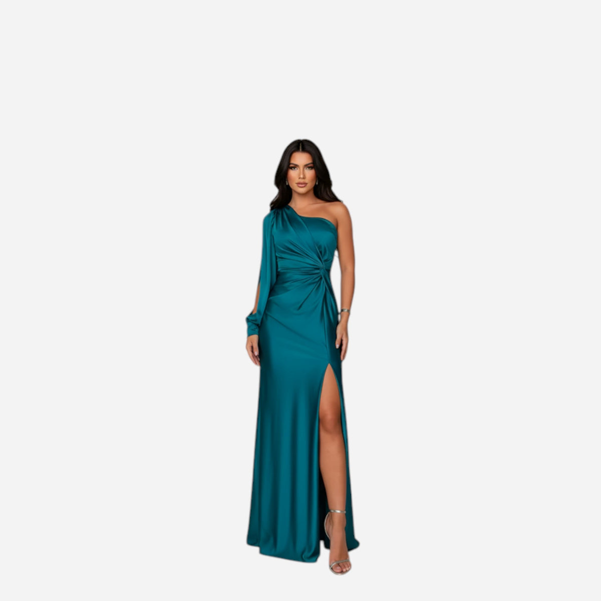 Satin maxi dress in teal - front