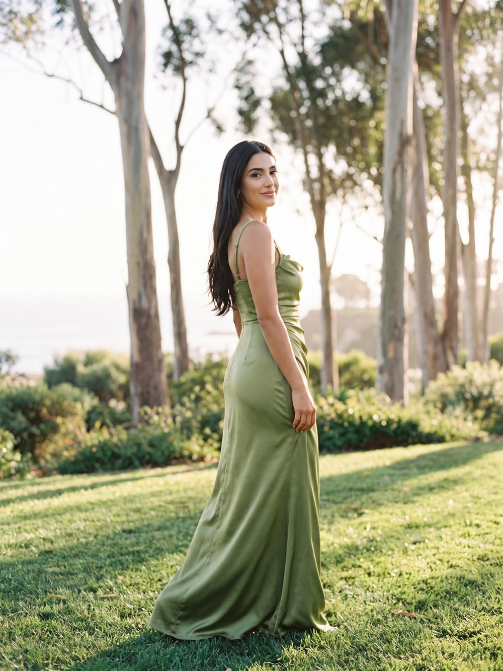 Satin Ruched Waist Maxi Dress with Adjustable Straps