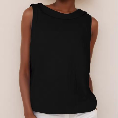 Sleeveless linen-look blouse with roll neck in black