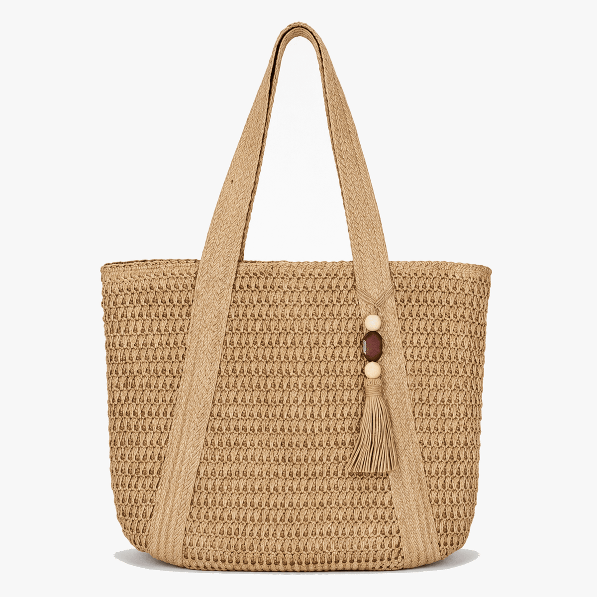 Straw tote bag with zip lining in light natural