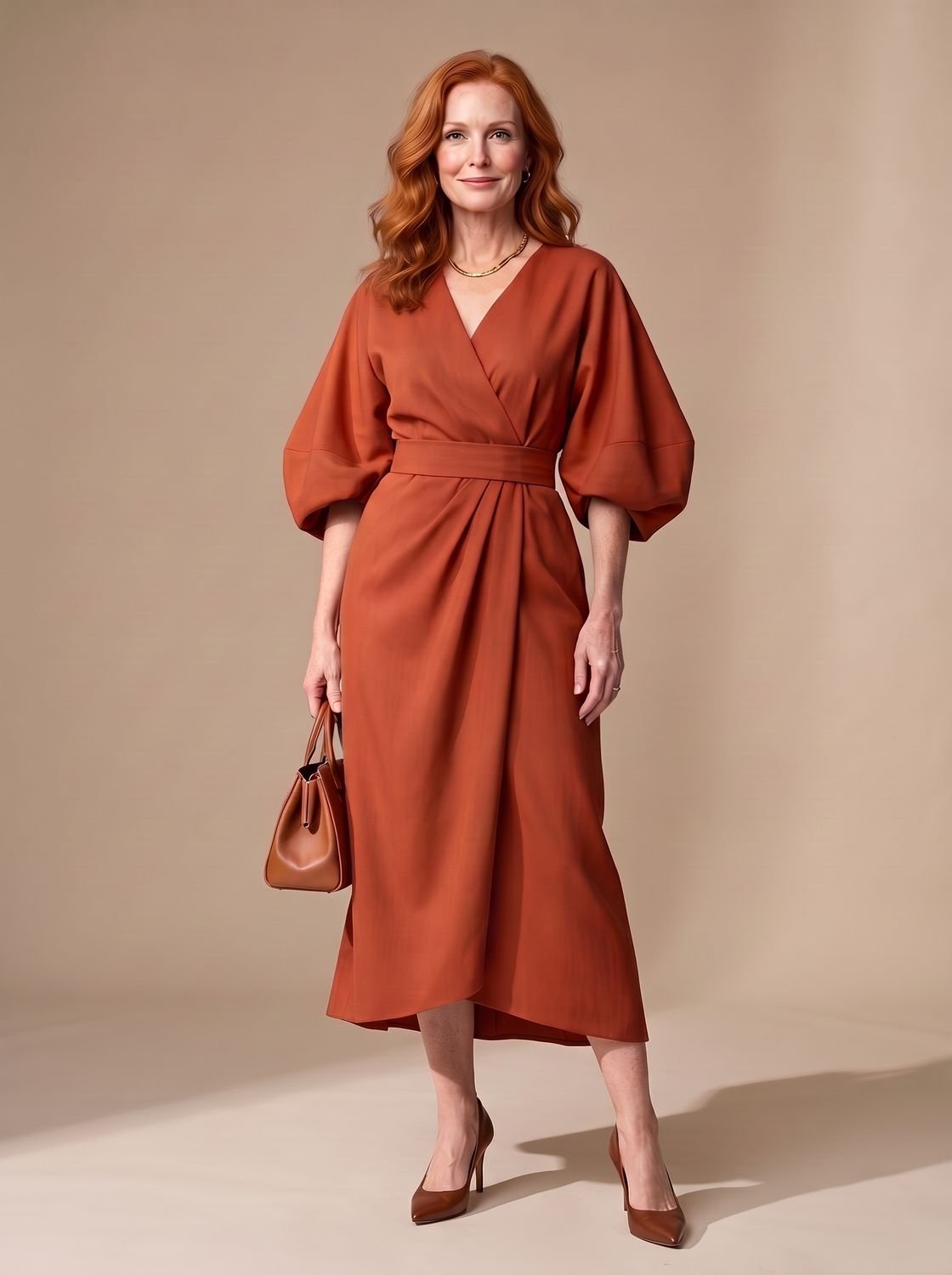 Structured midi dress in rust - side