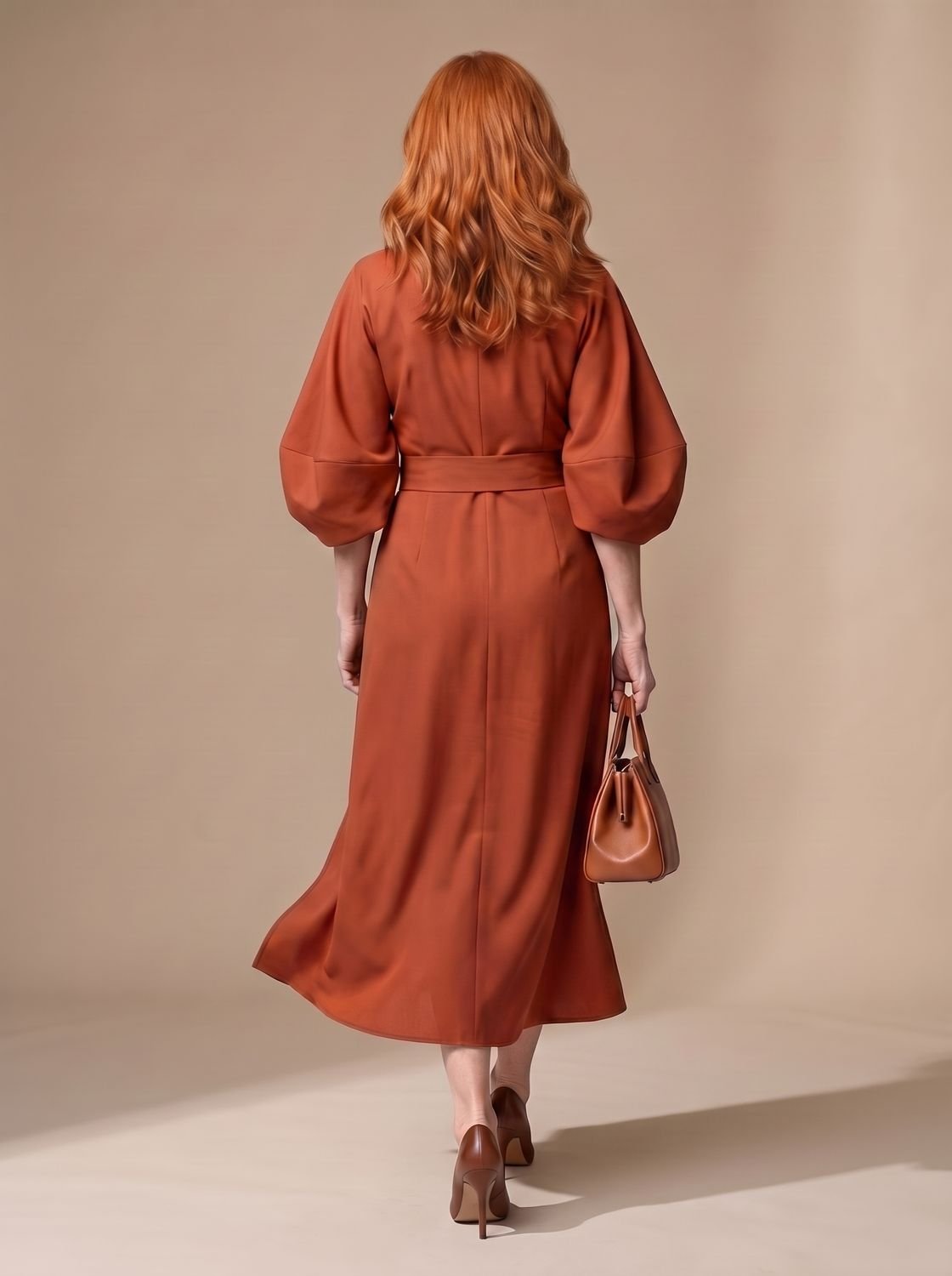 Structured midi dress in rust - back