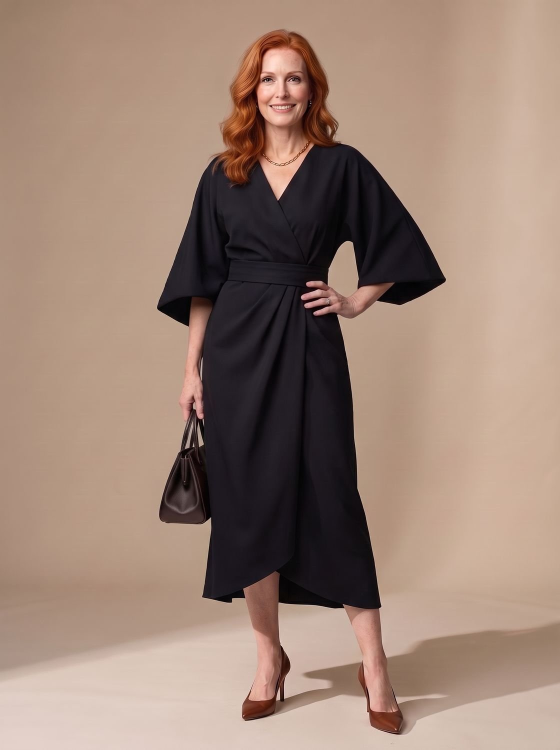 Structured midi dress in black - front