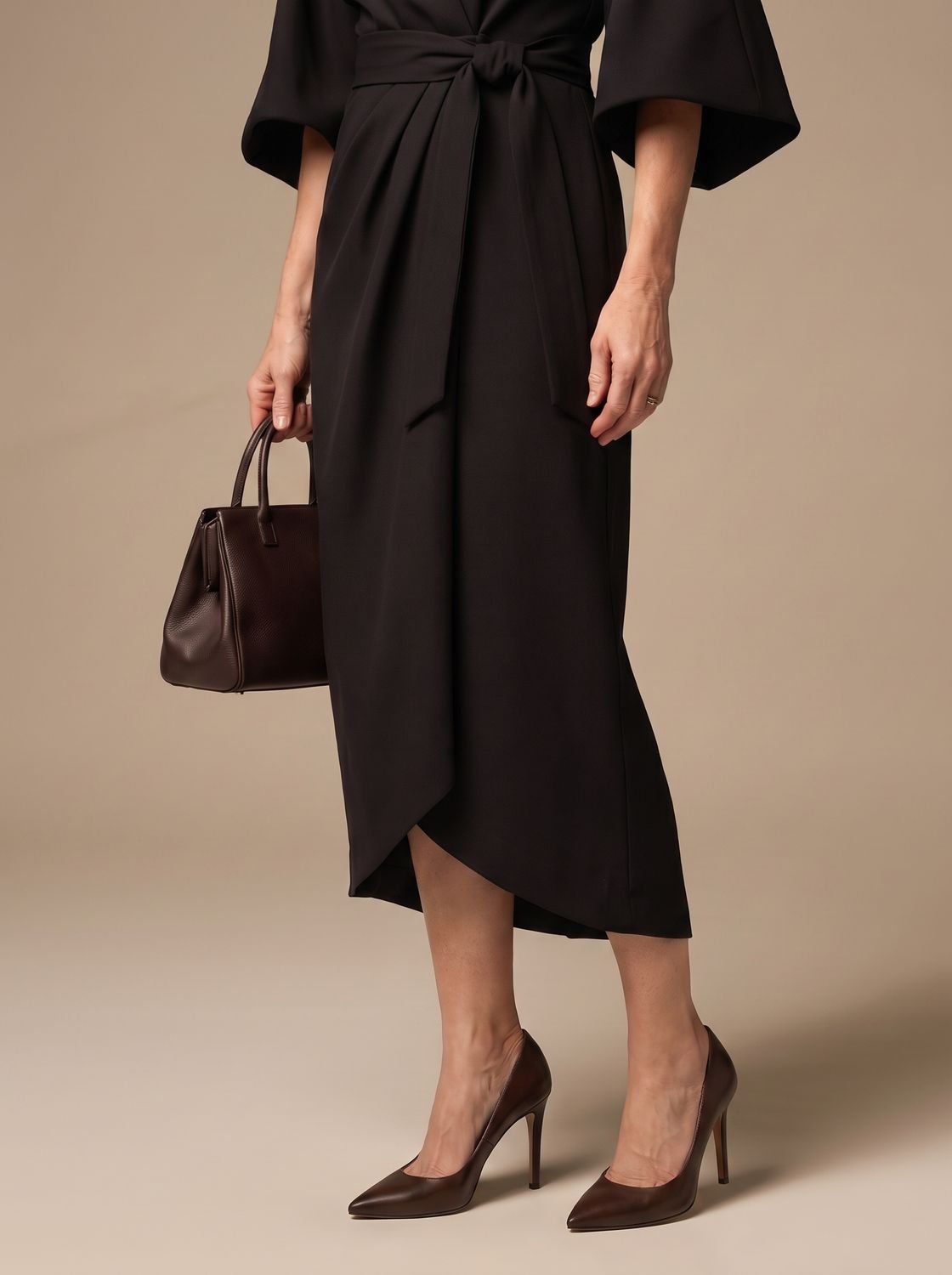 Structured midi dress in black - detail