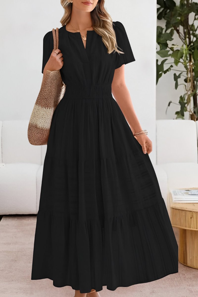 Tiered maxi dress with smocked waist in Black