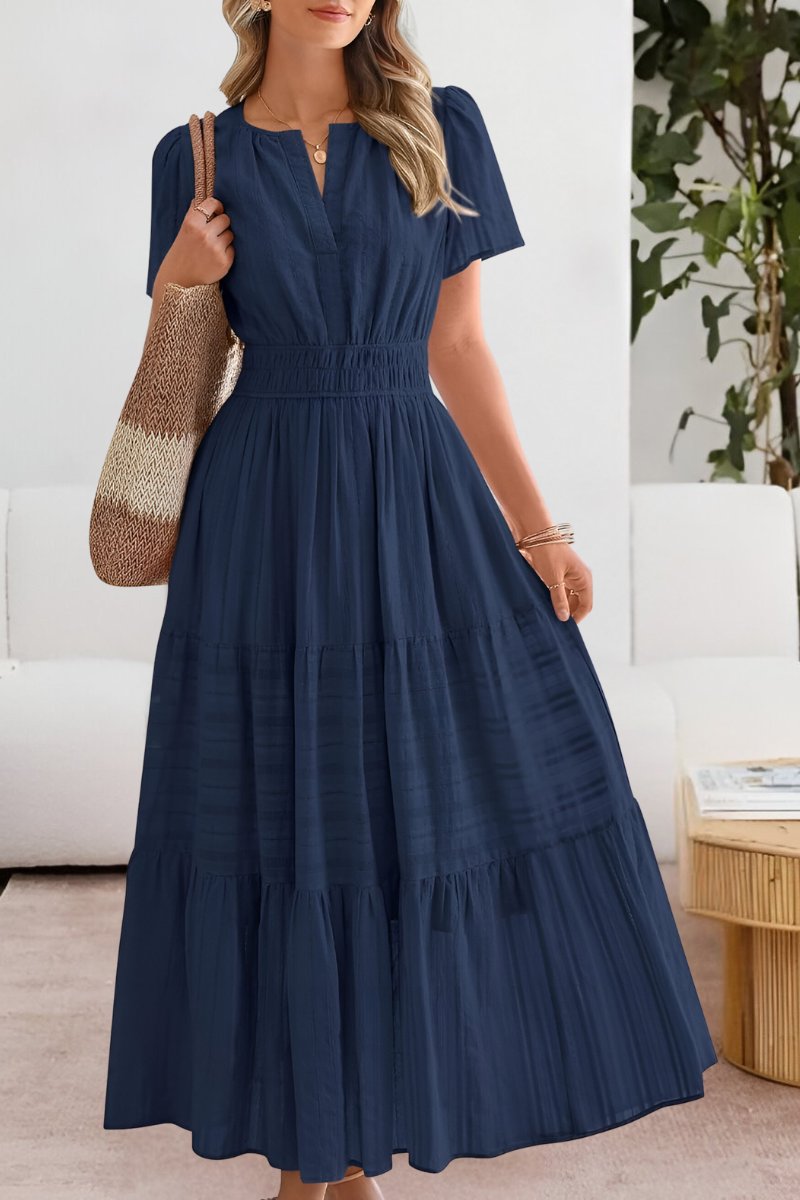 Tiered maxi dress with smocked waist in Navy Blue