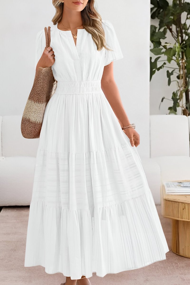 Tiered maxi dress with smocked waist in White