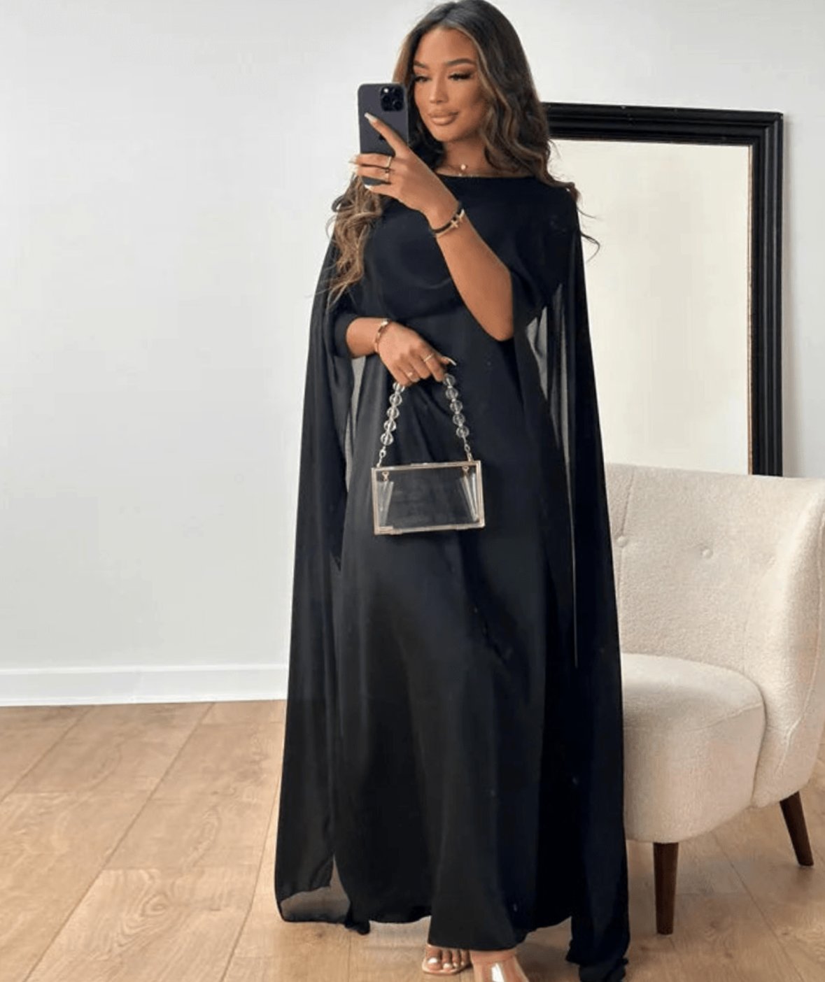 Wedding guest maxi dress with cape overlay in Black