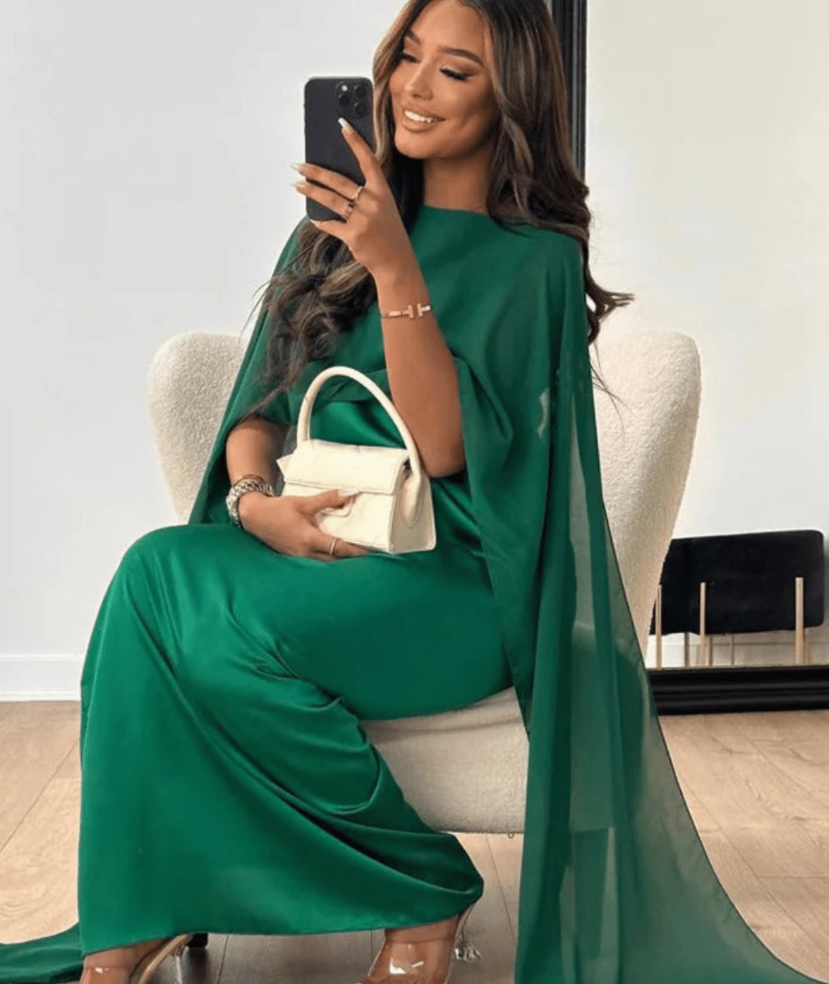 Wedding guest maxi dress with cape overlay in Green
