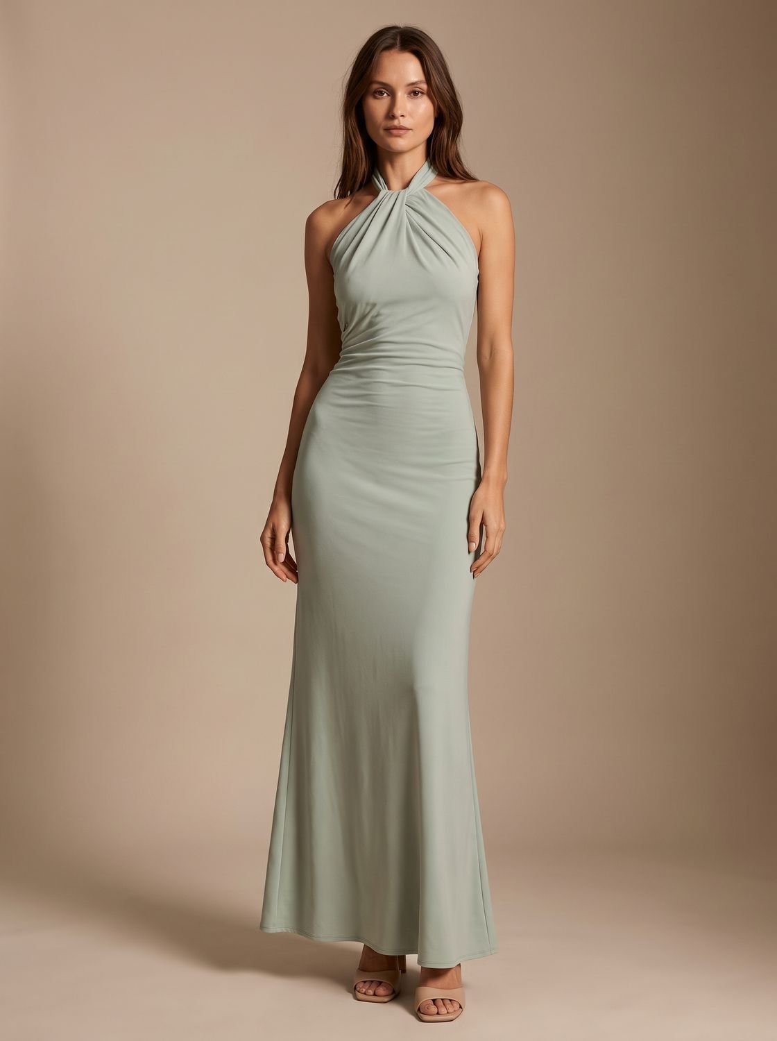 Wedding guest maxi dress with halter neck in Lagoon