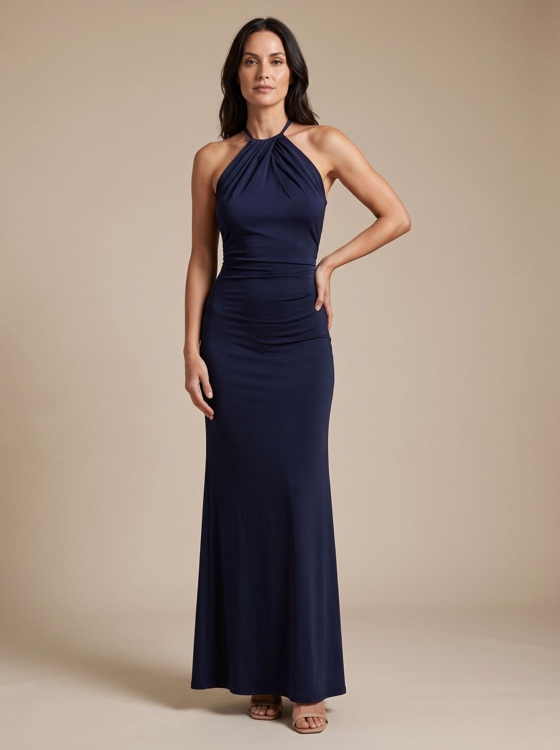 Wedding guest maxi dress with halter neck in Navy Blue