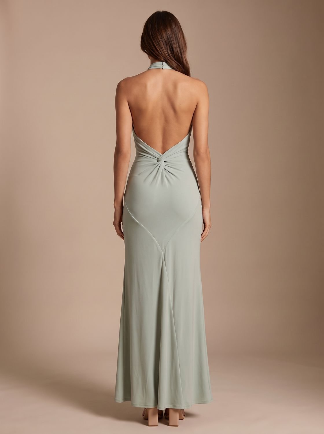 Wedding guest maxi dress with halter neck and ruched waist in Lagoon