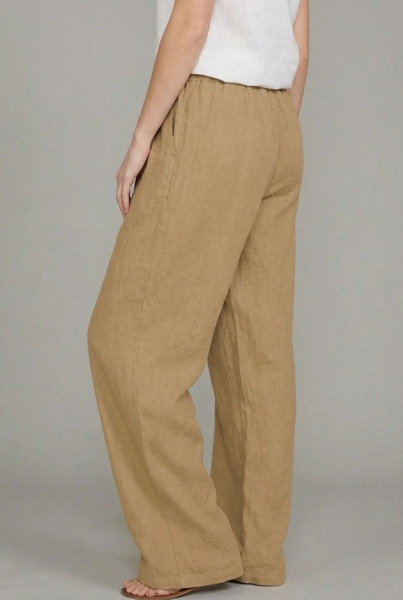 Wide leg linen-look pants with drawstring in sand