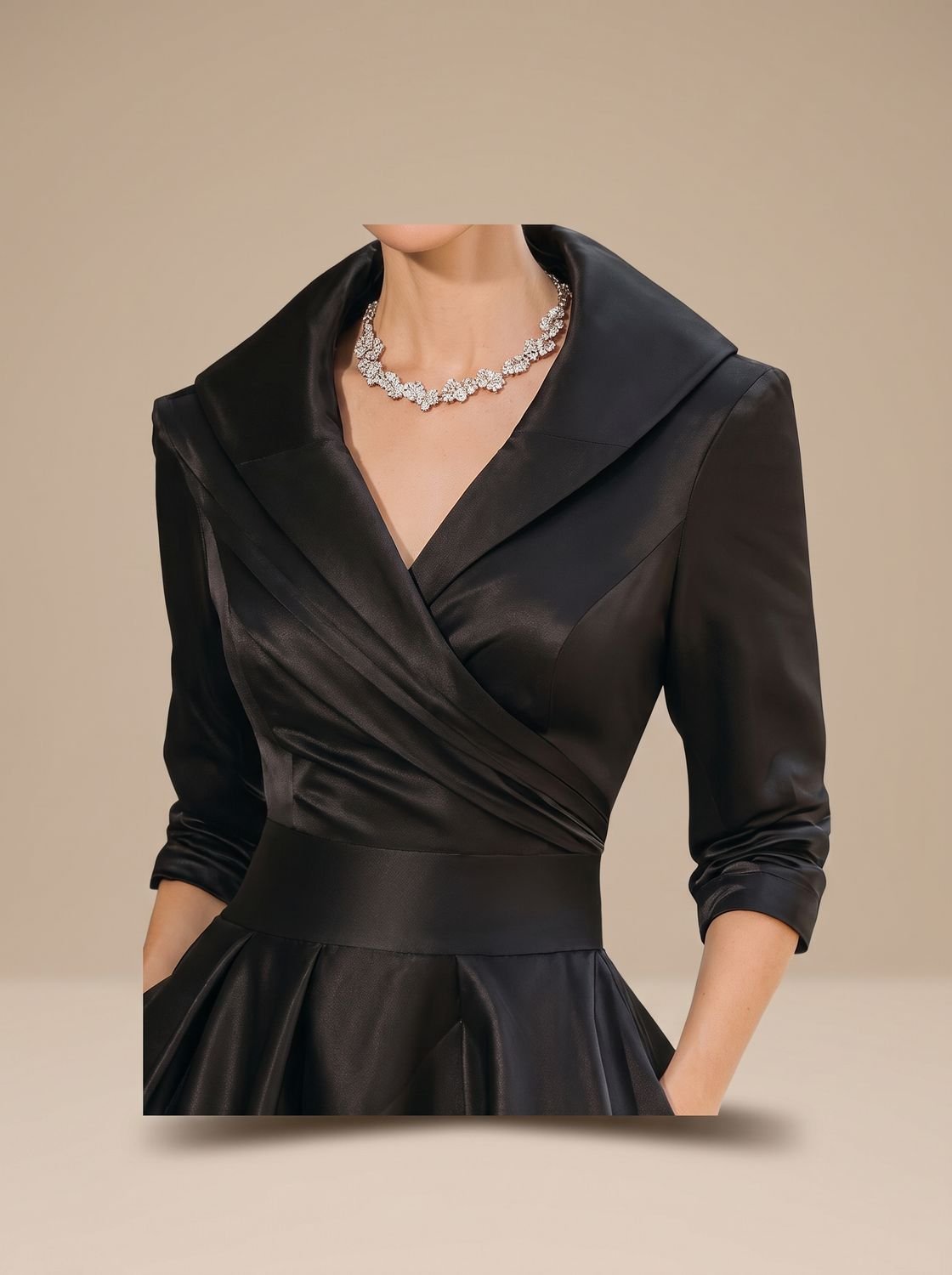 Wrap midi dress with shawl collar in black