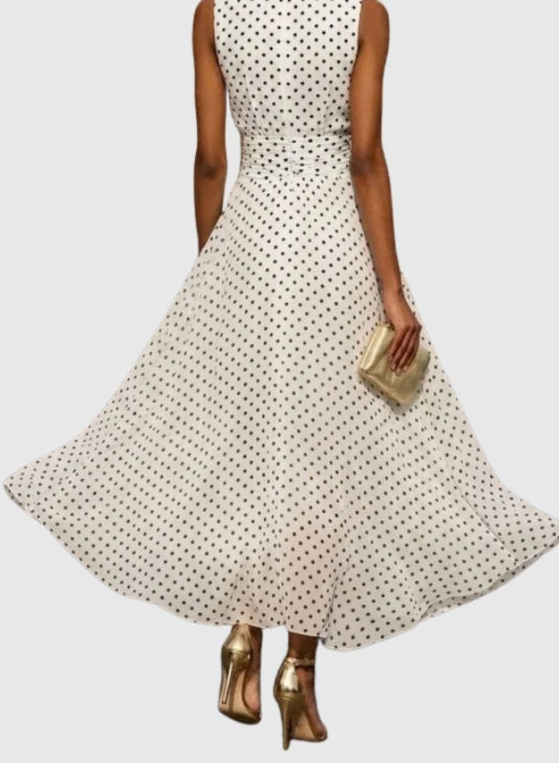 Polka dot sleeveless maxi dress in white – back