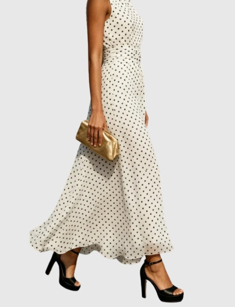 Polka dot sleeveless maxi dress in white – side