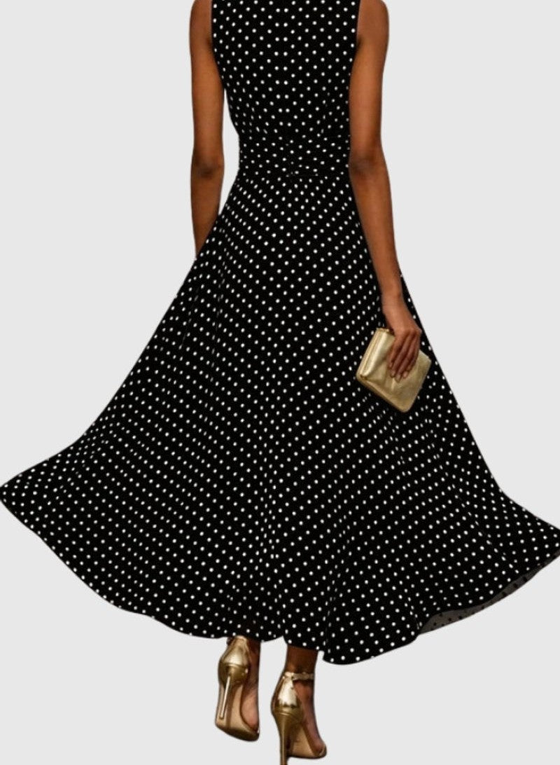 Polka dot sleeveless maxi dress in black – back