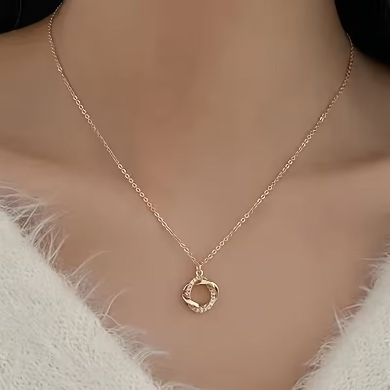 Twisted Ring Pendant Necklace on Fine Chain
